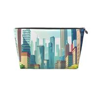 Bellissimo scenario di edifici urbani alti Borsa per il trucco da donna Stampa Borsa per il trucco da viaggio di grande capacità, Borsa da toeletta impermeabile in pelle Borsa da barba