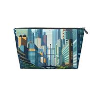 Bellissimo scenario di edifici urbani alti Borsa per il trucco da donna Stampa Borsa per il trucco da viaggio di grande capacità, Borsa da toeletta impermeabile in pelle Borsa da barba