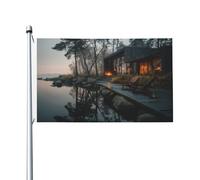 Bellissimo scenario in riva al lago Bandiera bifacciale da 0,9 x 1,5 m - Striscione resistente per decorazioni da esterno e giardino, stampa su entrambi i lati, facile da installare