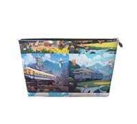 Bellissimo scenario lungo il percorso del treno Borsa per il trucco da donna Stampa Borsa per il trucco da viaggio di grande capacità, Borsa per la rasatura impermeabile in pelle Borsa per articoli da