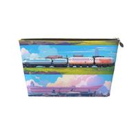 Bellissimo scenario lungo il percorso del treno Borsa per il trucco da donna Stampa Borsa per il trucco da viaggio di grande capacità, Borsa per la rasatura impermeabile in pelle Borsa per articoli da