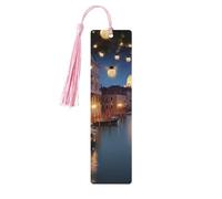 Bellissimo segnalibro Venezia di notte con nappe, segnalibro in legno per donne e uomini, segnalibro fatto a mano per gli amanti dei libri, segnapagine di lettura, etichette in legno, ornamenti regalo