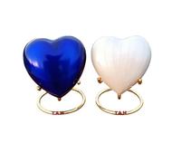 Bellissimo set di 2 mini urne a forma di cuore bianco e blu con supporto in ottone, per la persona amata e le ceneri umane e perfetta urna a forma di cuore come regalo