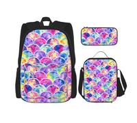 Bellissimo set di borse a tracolla a forma di sirena, colori arcobaleno, con borsa per il pranzo e astuccio, adatta per shopping, sport all'aria aperta