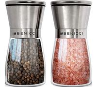 Bellissimo set di macina sale e pepe in acciaio inox - 2 shaker per spezie da 5 oz con grossolana regolabile ceramica facile pulire cucchiaio legno spazzola la pulizia.