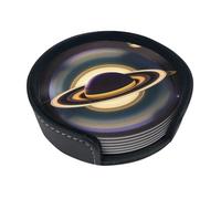 Bellissimo set di sottobicchieri con stampa di Saturno, 6 sottobicchieri rotondi in pelle, per cucina, ufficio, bar, caffè
