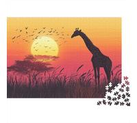 Bellissimo sfondo di safari africano al tramonto|Giraffe e uccelli in | Puzzle Divertenti Per Tutta La Famiglia 70x50cm/1000pcs Adulti