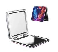Bellissimo specchio da viaggio a forma di lupo con occhi luminosi, specchio da viaggio double-face, in pelle PU, portatile, compatto, tascabile, con ingrandimento
