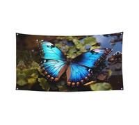 Bellissimo striscione blu con stampa a farfalla su un lato per decorazioni festive, compleanni, anniversari, matrimoni, festività