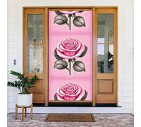 Bellissimo striscione decorato con rose rosa. Striscione stampato per porta, da appendere alla parete per feste