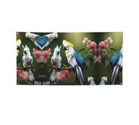 Bellissimo striscione per feste con stampa di cacatua e fiori, striscione per tutti gli eventi, bandiere luminose per compleanno, Ringraziamento e molto altro ancora