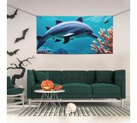 Bellissimo striscione per feste con stampa di delfini subacquei, sfondo per feste di compleanno, Capodanno, Natale, feste.