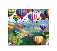 Bellissimo tappetino da cucina antiscivolo stampato con mongolfiera con corda da appendere, 45,7 x 40,6 cm, tappetino assorbente per scolapiatti adatto per controsoffitti e scarichi