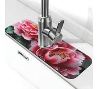 Bellissimo tappetino per rubinetto con fiore di peonia per lavello da cucina, tappetino per rubinetto super assorbente, cattura spruzzi, diatomite ad asciugatura rapida in pietra per rubinetto