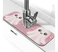 Bellissimo tappetino per rubinetto rosa fantasia fantasma di Halloween per lavello della cucina paraspruzzi assorbente ad asciugatura rapida, tappetino di scarico intorno al rubinetto per