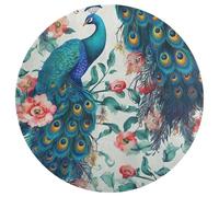 Bellissimo tappeto con fiori di pavone, lavabile, rotondo, antiscivolo, per soggiorno, camera da letto, moderno, corallo, ideale come regalo per camera da letto, 80 x 80 cm