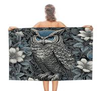 Bellissimo telo mare bianco e blu gufo in microfibra senza sabbia grandi asciugamani da doccia multiuso assorbente per bagno piscina 130 x 80 cm