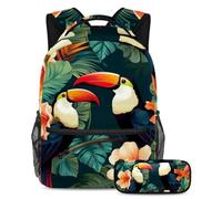 Bellissimo Toucan conquista la classe con il nostro set di 2 zaini per bambini, zaino e astuccio di grande capacità per ragazzi ragazze adolescenti, Multicolore#02, B:29.4x20x40cm P:19x7.5x3.8cm,