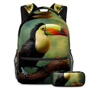 Bellissimo Toucan conquista la classe con il nostro set di 2 zaini per bambini, zaino e astuccio di grande capacità per ragazzi ragazze adolescenti, Multicolore#01, B:29.4x20x40cm P:19x7.5x3.8cm,