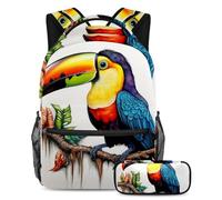 Bellissimo Toucan conquista la classe con il nostro set di 2 zaini per bambini, zaino e astuccio di grande capacità per ragazzi ragazze adolescenti, Multicolore#04, B:29.4x20x40cm P:19x7.5x3.8cm,