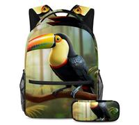 Bellissimo Toucan conquista la classe con il nostro set di 2 zaini per bambini, zaino e astuccio di grande capacità per ragazzi ragazze adolescenti, Multicolore#05, B：29.4x20x40cm P：19x7.5x3.8cm,