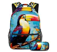 Bellissimo Toucan Migliora il tuo gioco di ritorno a scuola con il nostro set di 2 zaini per bambini, perfetto per ragazzi ragazze adolescenti, Multicolore#02, B：29.4x20x40cm P：19x7.5x3.8cm, Zaini