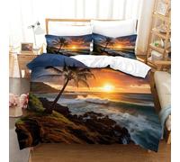 Bellissimo tramonto in riva al mare Microfibra Copripiumino Lenzuola Letto Motivo Per Bambini Adulto Set Biancheria,Matrimoniale Con 3 Pezzi Copripiumino,Anti-acaro Facile Da Curare Singolo 140x200cm