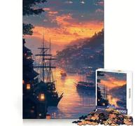 Bellissimo tramonto nella città portuale - Puzzle da 1000 pezzi per adolescenti Migliora la concentrazione, è un passatempo rilassante e facile da completare Un bel regalo (50x75cm)
