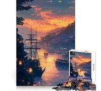 Bellissimo tramonto nella città portuale - Puzzle per ragazzi, 1000 pezzi, stimolante per la memoria, rilassante e piacevole, con tagli precisi, (38x52cm)