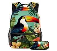 Bellissimo tucano per tenere i tuoi oggetti essenziali in un unico posto, zaino con astuccio, il set di zaini per la scuola definitivo per studenti, Multicolore#04, B：29.4x20x40cm P：19x7.5x3.8cm,