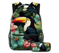 Bellissimo tucano per tenere i tuoi oggetti essenziali in un unico posto, zaino con astuccio, il set di zaini per la scuola definitivo per studenti, Multicolore#01, B：29.4x20x40cm P：19x7.5x3.8cm,