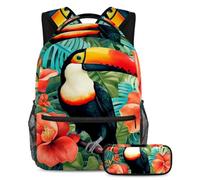 Bellissimo tucano per tenere i tuoi oggetti essenziali in un unico posto, zaino con astuccio, il set di zaini per la scuola definitivo per studenti, Multicolore#02, B：29.4x20x40cm P：19x7.5x3.8cm,