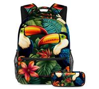 Bellissimo tucano per tenere i tuoi oggetti essenziali in un unico posto, zaino con astuccio, il set di zaini per la scuola definitivo per studenti, Multicolore#06, B：29.4x20x40cm P：19x7.5x3.8cm,