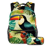 Bellissimo tucano per tenere i tuoi oggetti essenziali in un unico posto, zaino con astuccio, il set di zaini per la scuola definitivo per studenti, Multicolore#03, B：29.4x20x40cm P：19x7.5x3.8cm,