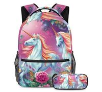 Bellissimo unicorno organizzato a scuola con il nostro set zaino e astuccio, perfetto per ragazzi, ragazze e adolescenti, Multicolore#02, B:29.4x20x40cm P:19x7.5x3.8cm, Zaini Daypack