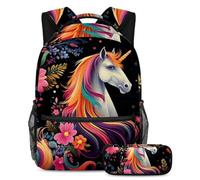 Bellissimo unicorno organizzato a scuola con il nostro set zaino e astuccio, perfetto per ragazzi, ragazze e adolescenti, Multicolore#05, B:29.4x20x40cm P:19x7.5x3.8cm, Zaini Daypack