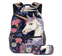 Bellissimo unicorno organizzato a scuola con il nostro set zaino e astuccio, perfetto per ragazzi, ragazze e adolescenti, Multicolore#07, B:29.4x20x40cm P:19x7.5x3.8cm, Zaini Daypack