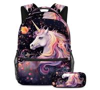 Bellissimo unicorno organizzato a scuola con il nostro set zaino e astuccio, perfetto per ragazzi, ragazze e adolescenti, Multicolore#06, B:29.4x20x40cm P:19x7.5x3.8cm, Zaini Daypack