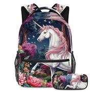 Bellissimo unicorno organizzato a scuola con il nostro set zaino e astuccio, perfetto per ragazzi, ragazze e adolescenti, Multicolore#04, B:29.4x20x40cm P:19x7.5x3.8cm, Zaini Daypack