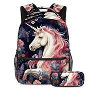 Bellissimo unicorno organizzato a scuola con il nostro set zaino e astuccio, perfetto per ragazzi, ragazze e adolescenti, Multicolore#03, B:29.4x20x40cm P:19x7.5x3.8cm, Zaini Daypack