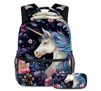 Bellissimo unicorno per tornare a scuola con il nostro set zaino e astuccio per ragazzi, ragazze e adolescenti, Multicolore#02, B：29.4x20x40cm P：19x7.5x3.8cm, Zaini Daypack