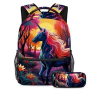 Bellissimo unicorno rimane alla moda e organizzato con il nostro zaino e astuccio combinato per ragazzi ragazze adolescenti, Multicolore#05, B:29.4x20x40cm P:19x7.5x3.8cm, Zaini Daypack
