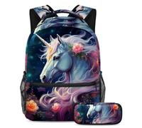 Bellissimo unicorno rimane alla moda e organizzato con il nostro zaino e astuccio combinato per ragazzi ragazze adolescenti, Multicolore#01, B：29.4x20x40cm P：19x7.5x3.8cm, Zaini Daypack