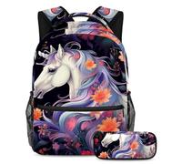 Bellissimo unicorno rimane alla moda e organizzato con il nostro zaino e astuccio combinato per ragazzi ragazze adolescenti, Multicolore#04, B:29.4x20x40cm P:19x7.5x3.8cm