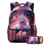 Bellissimo unicorno rimane alla moda e organizzato con il nostro zaino e astuccio combinato per ragazzi ragazze adolescenti, Multicolore#02, B:29.4x20x40cm P:19x7.5x3.8cm, Zaini Daypack