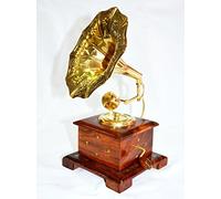 Bellissimo vecchio quadrato in ottone antico legno decorativo realizzato a mano grammofono