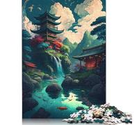 Bellissimo villaggio giapponese per adulti puzzle materiali amichevoli puzzle difficili per adulti adolescenti 1000 pezzi (75x50 cm)