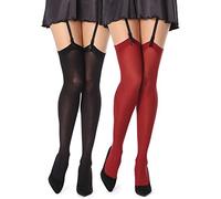Bellivalini Calze per Reggicalze Microfibra Donna 2 Pack 60 DEN BLVFI1007 (Nero/Borgogna, XS/S (Taglia Produttore: 1/2))
