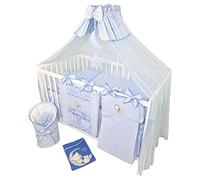 Bello24 - 14 Pezzi Biancheria da letto per bambini Set completo senza letto ricamato con orsetto sulla luna blu (100x135 cm)