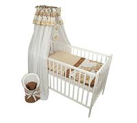 Bello24 - Set completo di 12 pezzi per culla e lettino HAPPY regolabile in altezza per neonati e bambini in legno massiccio con fantastici motivi e colori (Beige - Orsetti coccoloni)